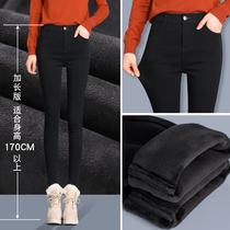 Extended pants womens tall autumn and winter ultra-long new high waist black plus velvet leggings 175 outer wear trousers