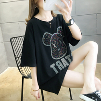 Eurostat Mickey T-shirt 2022 Korean version of loose and pure cotton short-sleeved women's clothing big size summer fat mm cover belly top