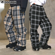 Mushroom head DOOREK New Tide brand plaid ski pants mens and womens models plus velvet warm waterproof windproof loose veneer