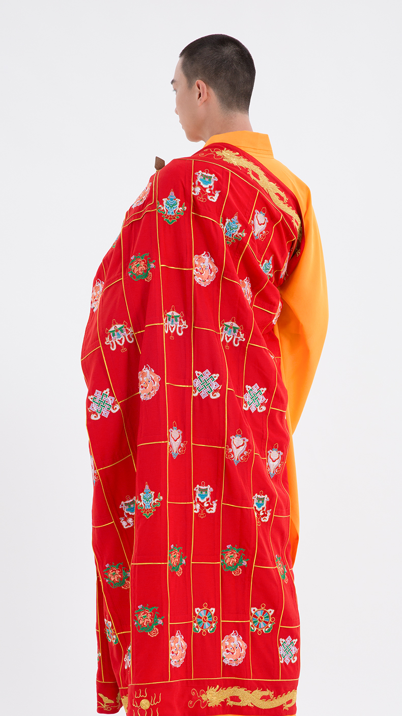 觉牌千花衣韩式祖衣八吉祥袈裟佛教方丈主持红色僧衣过寿搭衣定制