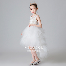 Girls evening dress Princess skirt foreign style high-end childrens white birthday dress girl catwalk show costumes noble temperament