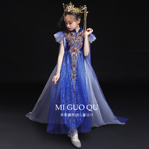 National tide childrens dress senior Chinese style host catwalk piano performance girl high-end princess skirt tail