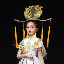 Childrens dress ancient style headgear tassel hair accessories girls national tide Chinese style catwalk show costume model accessories hair crown