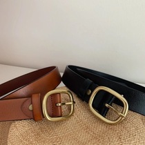 (Buy One Get One Free Punch) Retro Wild Copper Buckle Square Buckle Leather Leather Belt Belt