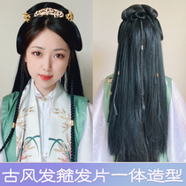 Jade Pint Champs Integrated ancient clothes styling wig Ancient windy Ming-made Han clothes Lazy Hand staff Haircut Hair Stirrups