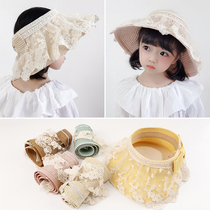 Childrens empty top hat Summer sun hat Han version Lace Girl Grass Hat Baby Sun Hat Large Hat Peak Empty Top Hat
