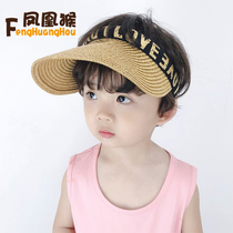 21 New summer childrens sun visor thin section mens straw woven empty top hat big eave cap breathable parent-child sun hat