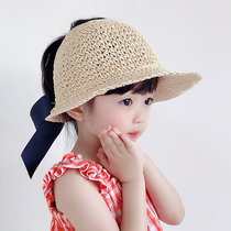 Korean childrens hat summer sunscreen hat baby empty roof sun hat bow princess girl Straw Hat sun hat