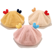 Childrens hats autumn and winter female baby berets cute super cute foreign baby fashion British painter hat tide