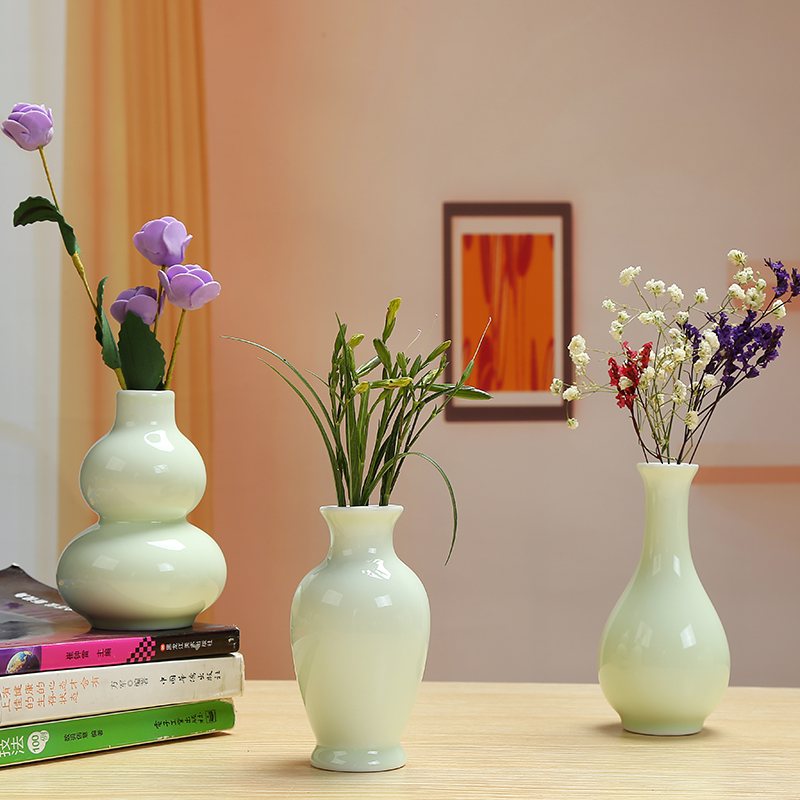 Ceramic celadon vase continental fresh lily hydroponic copper grass dried flowers flower arrangement sitting room home desktop furnishing articles
