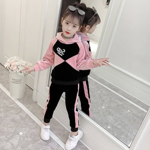 金丝绒套装男女童韩版洋气双面绒加厚两件套运动中大童网红时髦潮