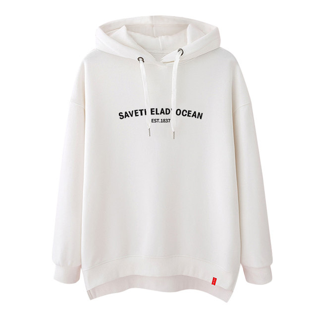 White sweater women's spring and autumn thin section 2020 new tide Korean version of loose mid-length asymmetric hooded ins shirt White sweater women's spring and autumn thin section 2020 new tide Korean version of loose mid-length asymmetric hooded ins shirt