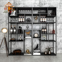 Minimalist Industrial Wind Shelf Iron Art Bookcase Retro Bookcase Floor Screen Partition Wall-Closed Living Room Display Cabinet