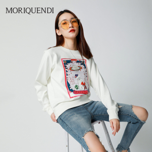 MORIQUENDI昆蒂猫圆领加绒马卡龙卫衣