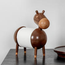 Creative pure solid wood small hairy donkey paper towel rack animal paper rack black walnuts small horse paper towels for art home pendulum