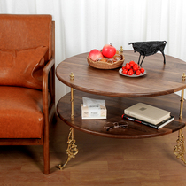 Nordic Light Lavish Black Walnut Wood Tea Table Small Family Home Medieval Dwarf Table Living Room Double Solid Wood Round Table A Few