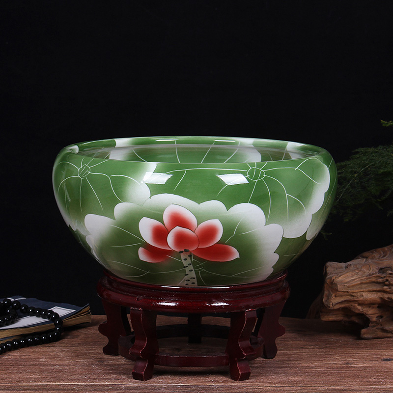 Jingdezhen ceramic goldfish turtle cylinder restoring ancient water lily basin large porcelain bowl lotus refers to hydroponic porcelain jar