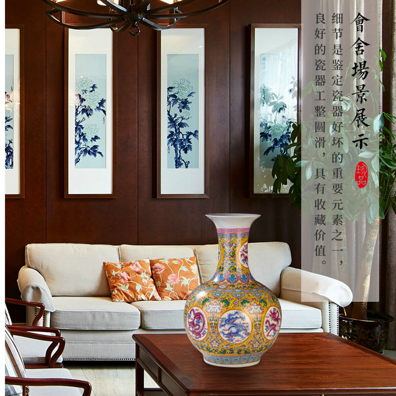 Jingdezhen ceramics desktop large vases, antique Chinese style living room furnishing articles enamel dragon grain tree