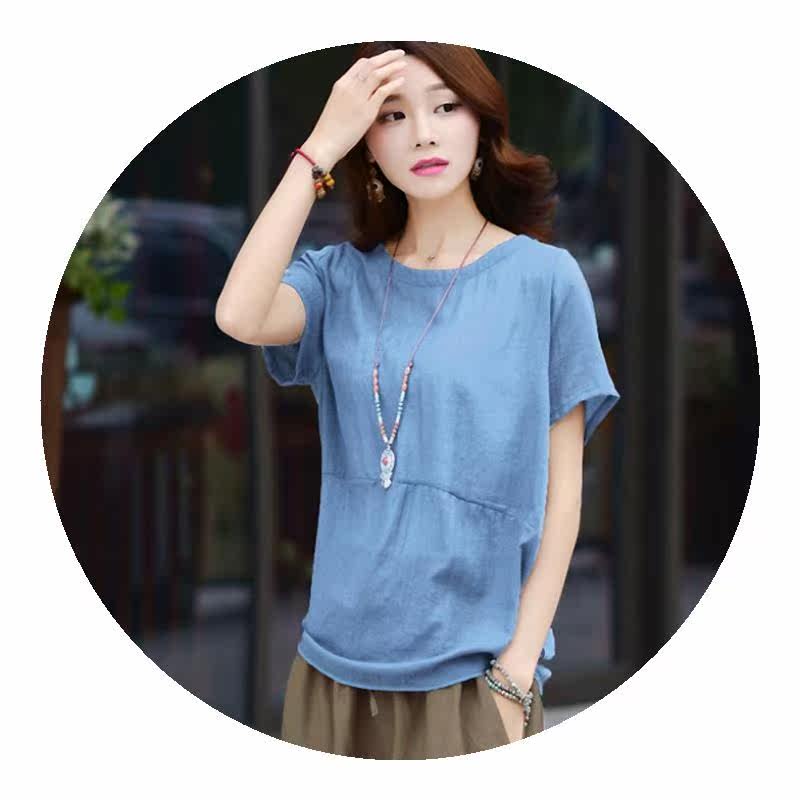 麻纱凉快衣服韩版短袖宽松上衣夏季棉麻亚麻t恤