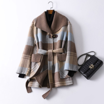 2021 winter new double-sided wool coat short navy collar small man fashion light-colored plaid wool coat