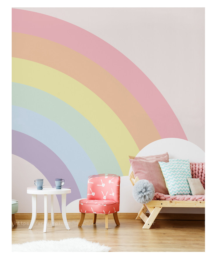 北欧彩虹儿童房墙纸现代简约男孩女孩卧室墙布网红壁画背景墙壁纸