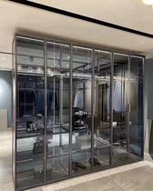 Stainless steel wardrobe custom modern simple light luxury glass door cloakroom combination cabinet home bedroom Net Red Corner