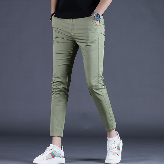 New summer thin nine-point pants men's slim-fitting small-foot pants trendy men's casual pants military green slimming 9-point pants New summer thin nine-point pants men's slim-fitting small-foot pants trendy men's casual pants military green slimming 9-point pants