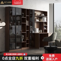 Bookcase desk one-piece whole wall Light luxury with door glass door floor-to-ceiling simple modern solid wood custom combination cabinet bookcase