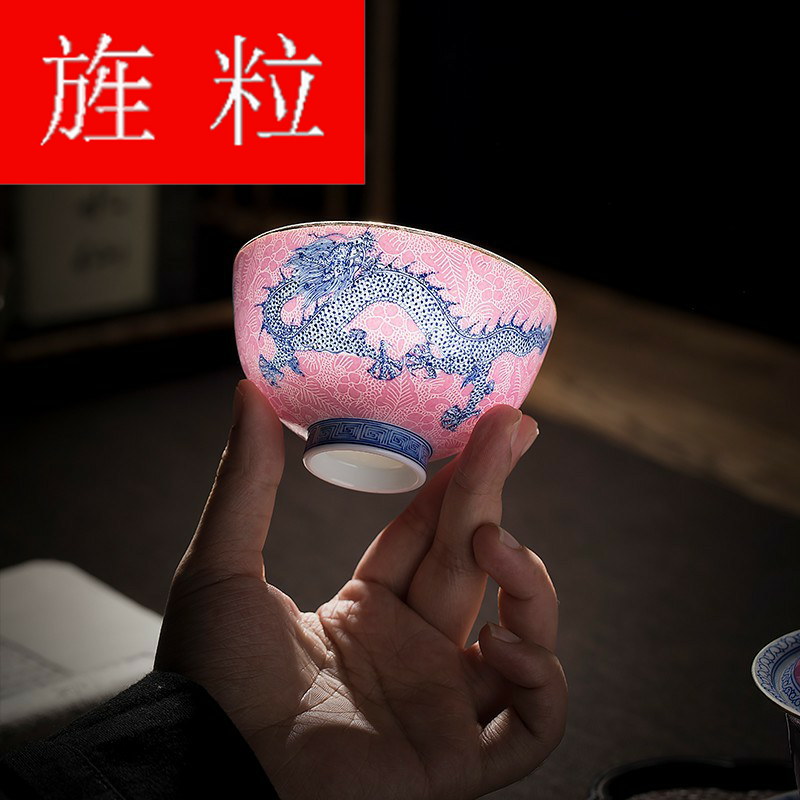 Continuous grain of a zen tea things jingdezhen pure hand - made copy of clear acting palace carmine on flower color bucket sample tea cup