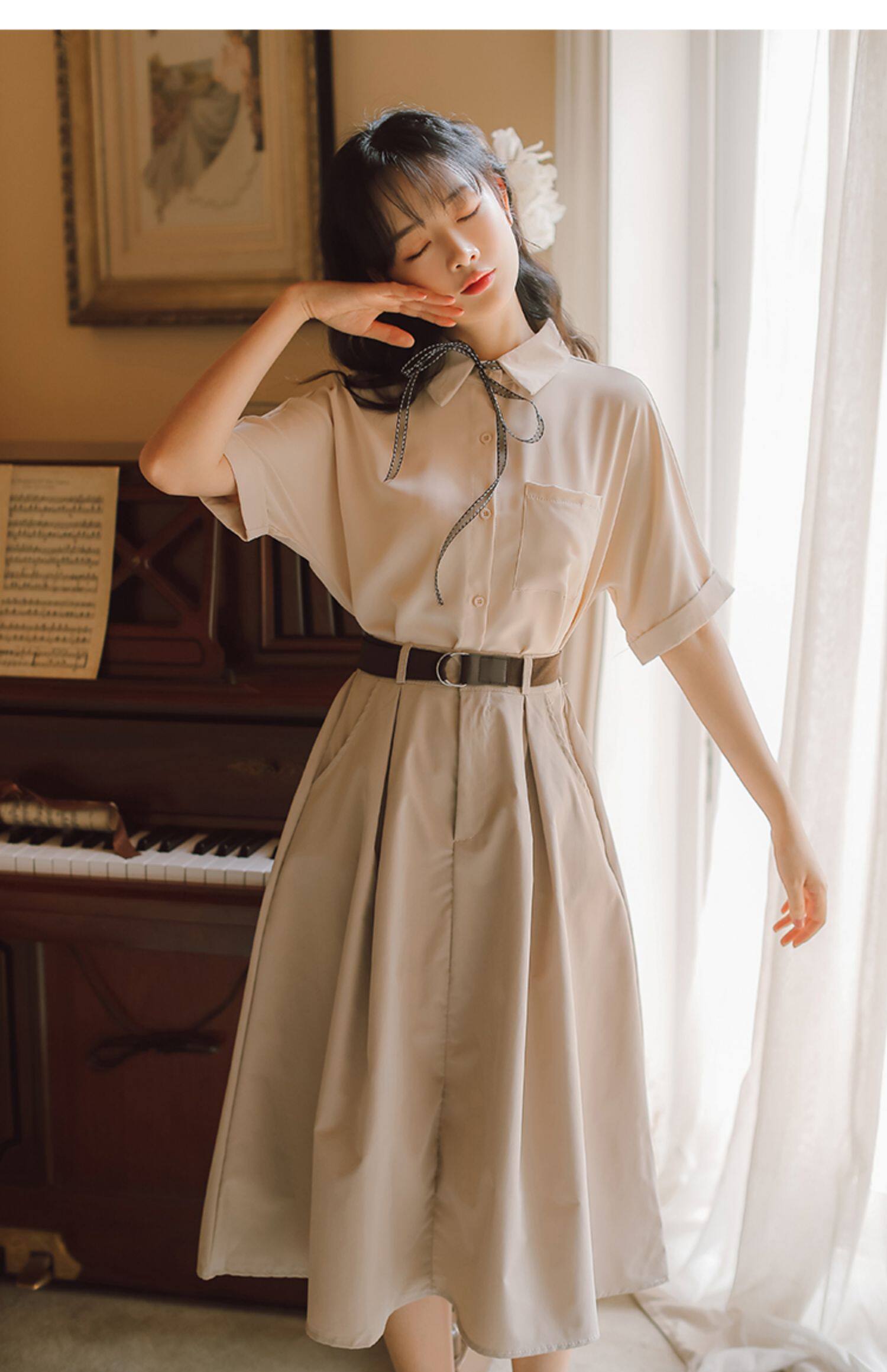 小清新衬衫裙子女夏季2020新款初中高中学生韩版学院风连衣裙套装