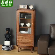 Modern minimalist solid wood edge fighting cabinet Living room leaning against wall High bucket cabinet Home Drawers Side Cabinet Original Wood Color Bedroom Lockers
