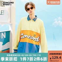 CONCORDEVENT stitching contrast polo shirt mens trend brand ins loose national trend pure cotton early autumn long-sleeved t-shirt