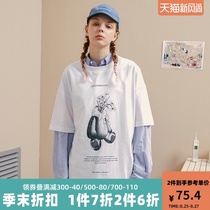 CONCORD original national trend new hot diamond bear daisy pattern printing short-sleeved pure cotton loose T-shirt men and women