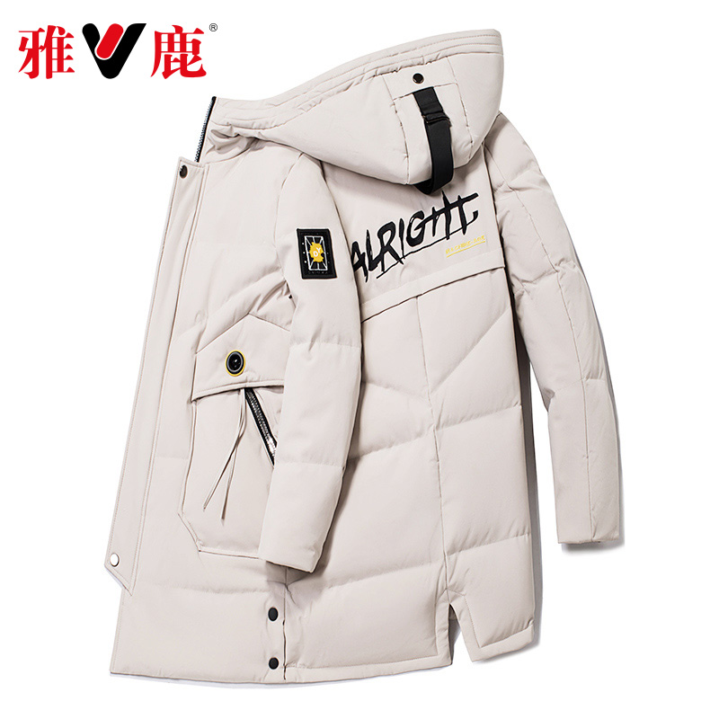雅鹿羽绒服男潮冬中长款连帽男士反季羽绒服加厚潮流保暖外套帅气