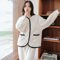 Pajamas women autumn coral velvet thickness flannel home clothes fall lady can wear warm suit
