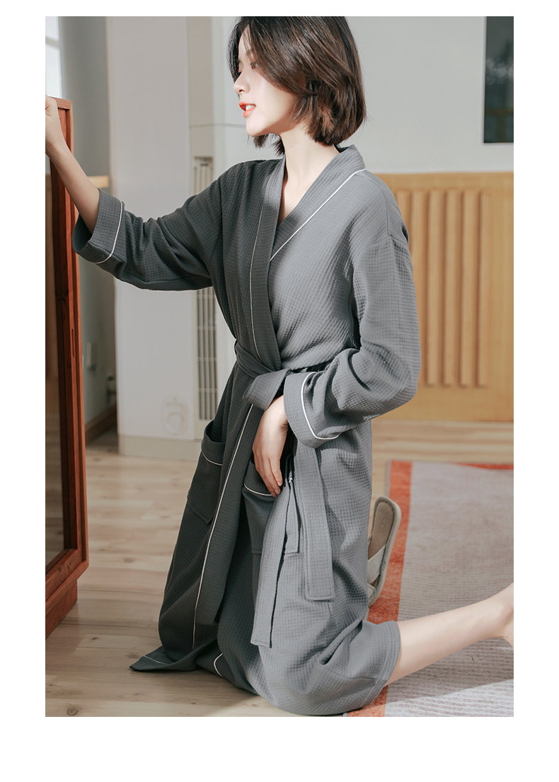 浴袍女长款夏季睡袍女春秋情侣薄款酒店睡衣浴衣日式男吸水速干棉_奕