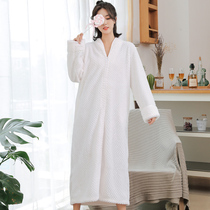 Winter coral velvet thickening long flannel flannel hat zip sleepy dress can be worn outside