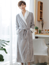 Pajamas mens bathrobe autumn and winter flannel thickening long winter plus new robe mens coral vestry gown winter