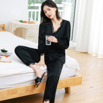 Pajamas Spring and Fall thin lace long sleeves summer ice silk two sets of French sexy silk suit home suit