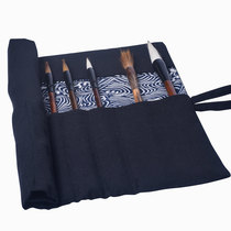 Chinese style imitation embroidery with hat linen simple large capacity hipster roll pen bag brush curtain ancient style brush curtain Palace fabric Chinese painting calligraphy sketching stationery bag