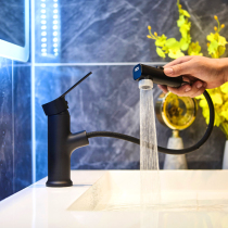 All copper pull-out faucet Black basin Hot and cold washbasin retractable bathroom table basin washbasin pool
