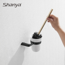 Nordic light luxury black gold bathroom toilet brush rack All copper toilet brush rack set bathroom wall-mounted toilet brush cup