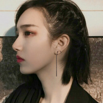 Sterling silver cold wind black rotating line earrings net red cool handsome European and American fashion Joker dark earrings