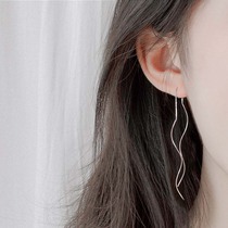 Pure silver Korean drama Li Biblical with the same flow Suearrings female minimalist Temperament Fashion Ear Accessories Sweet and long Wavy Ear Line