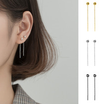Sterling silver small bean bean ear line temperament short light bead drop earrings Korean version of simple student ear chain tassel ear jewelry gift