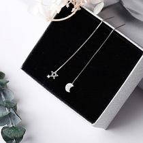Pure Silver Inlaid Drilling Stars Moon Ear Line Long anti-allergy ear chain Students Personality Ear Hanging Girlfriends Gift Ear Ornaments