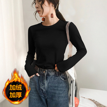Autumn and winter 2021 New plus velvet padded base shirt womens long sleeve T-shirt with warm slim top tide