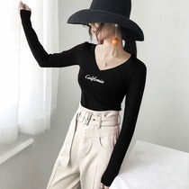 Autumn and winter 2021 new foreign style base shirt womens long sleeve T-shirt cotton slim print interior tight top tide