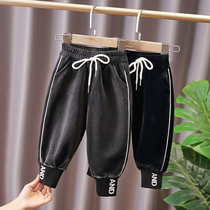 COLLOMIN childrens velvet thickened drawstring pants Baby warm casual pants Childrens autumn and winter long pants
