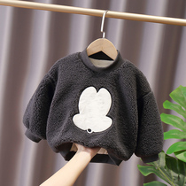 COLLOMIN childrens fashion baby velvet thickened sweater warm top Childrens lamb wool autumn and winter clothes